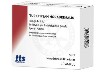 TURKTIPSAN NORADRENALIN 4 MG/4 ML IV INFUZYON ICIN ENJEKSIYONLUK COZELTI ICEREN AMPUL