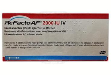 REFACTO AF 2000 IU IV ENJEKSIYONLUK COZELTI ICIN TOZ VE COZUCU 1 FLAKON