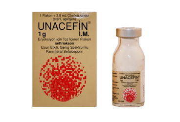 UNACEFIN IM 1 GR ENJEKSIYON ICIN TOZ ICEREN FLAKON (3 FLAKON + 3 COZUCU AMPUL)
